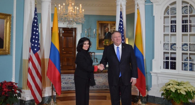 Primer encuentro bilateral entre la Canciller colombiana, Claudia Blum, y el Secretario de Estado de Estados Unidos, Mike Pompeo